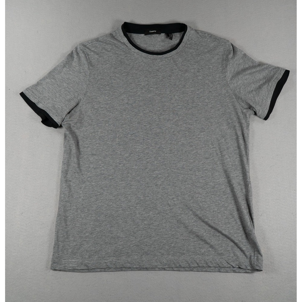 Theory Rylee T-Shirt Pima Cotton Contrast Trim Gray Black Large J034507R